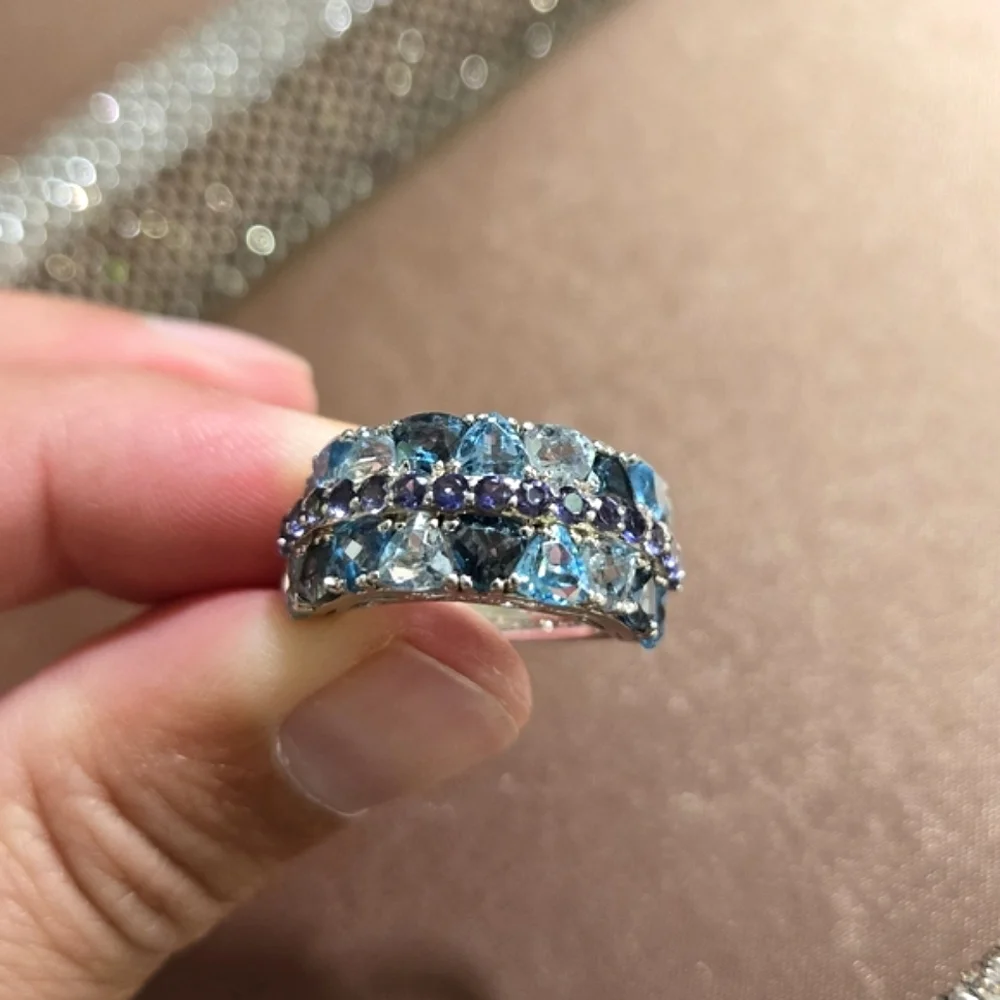Sterling Topaz Aquamarine Amethyst Ring